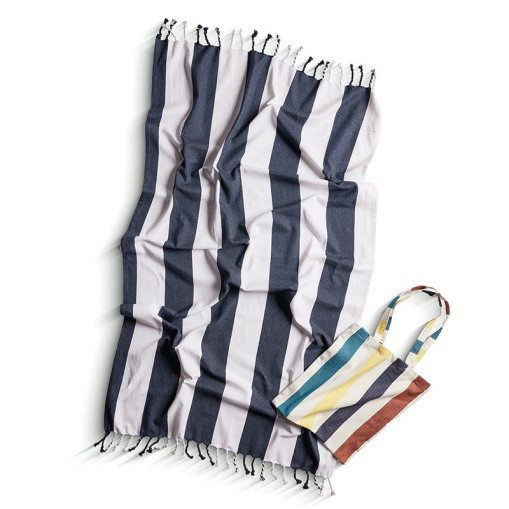 Hamamhandduk Blå Rand Inkl. Totebag