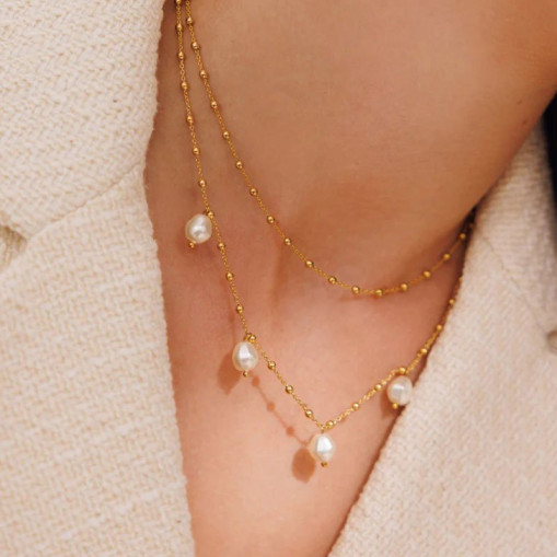 Emmy Pearl Halskjede Gold Crystal