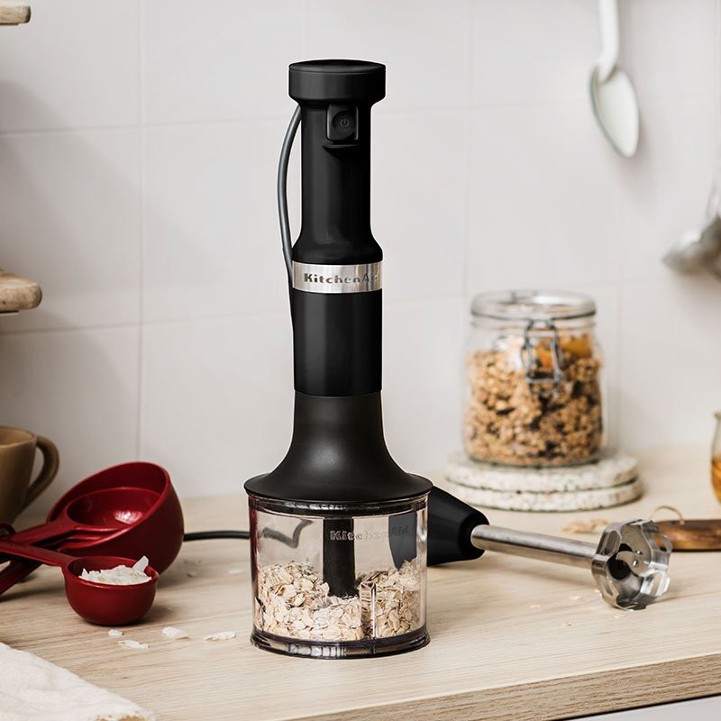 Stavblender med hakker, pisker og mixeskål, sort