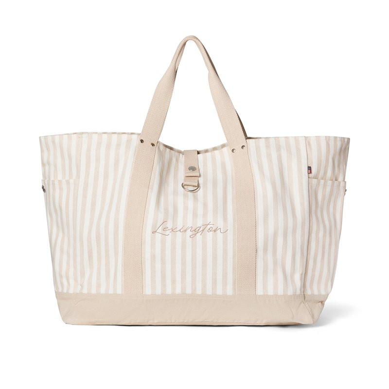 Strandtaske Organic Herringbone beige/hvid stribet