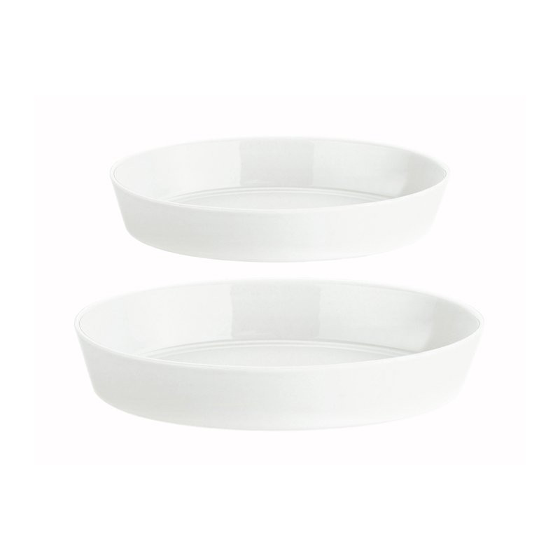 2-pak ovnfade 31 × 23 cm + 26 × 19 cm, hvidt porcelæn