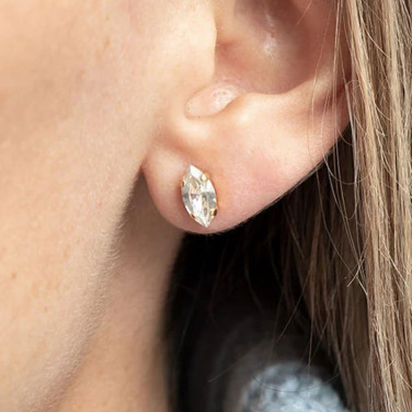 Petite Navette Ørering Gold Crystal