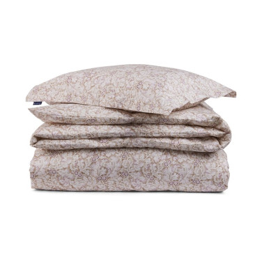 Sengesæt i bomuldssatin, bladmønstret Beige/Burgundy
