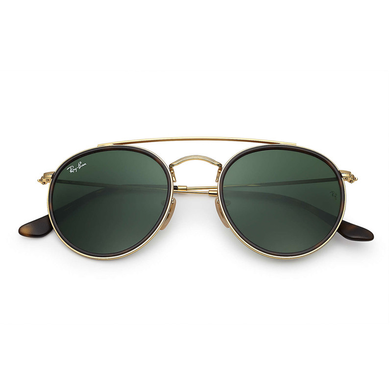 Ray ban round double bridge gold green 2025