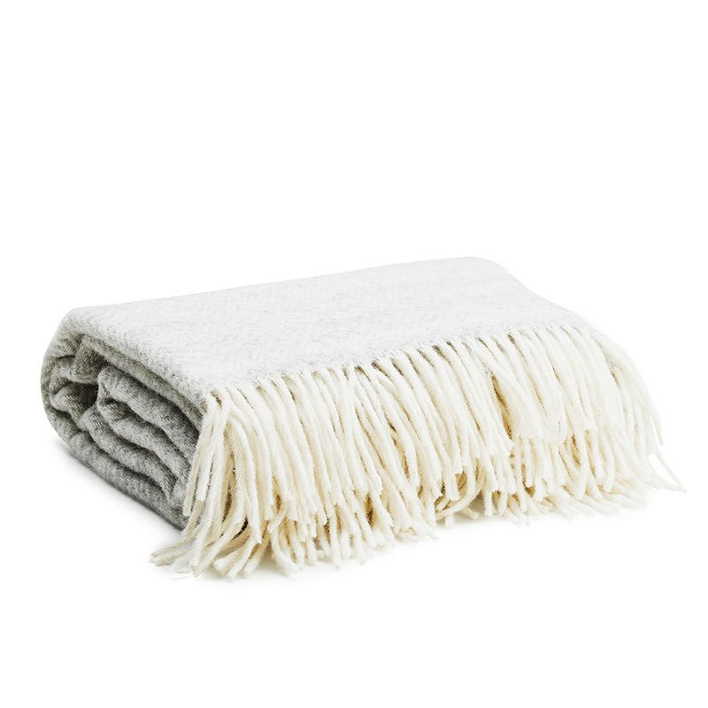 Wool Throw - Herringbone - Light Grey