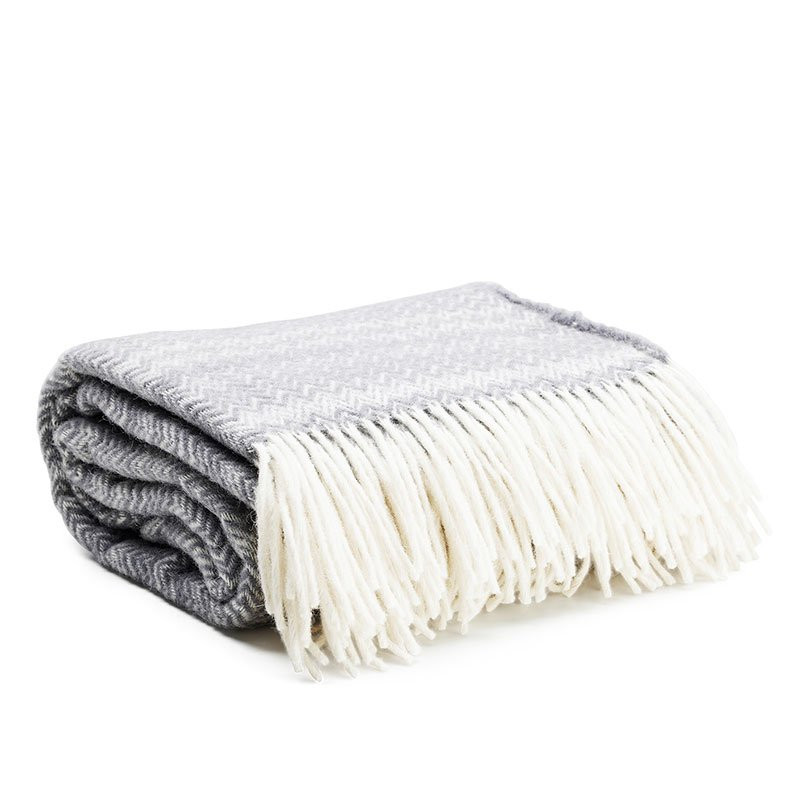 Wool Throw - Herringbone - Grey Blue