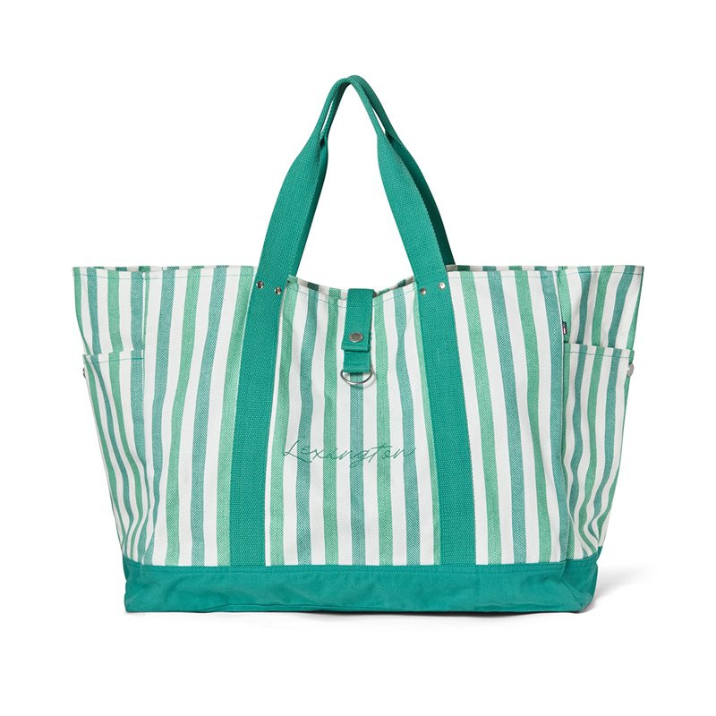 Organic Herringbone beach bag green/white striped