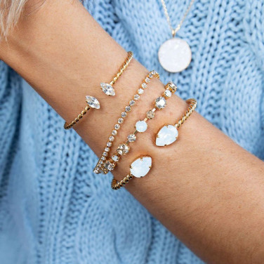 Petite Navette Bracelet Gold Crystal