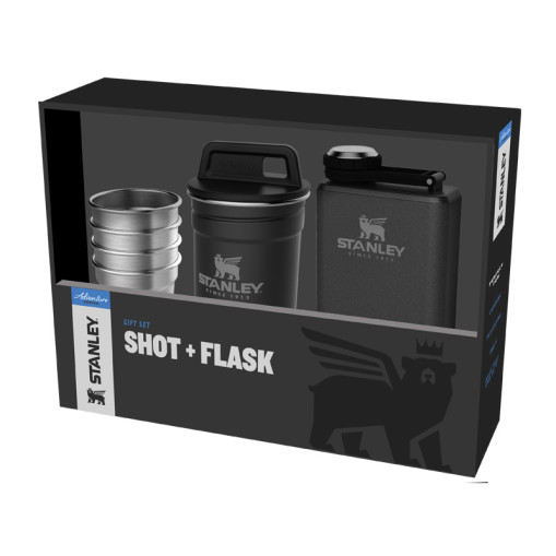 Adventure Shot Flask Gift Set Black.