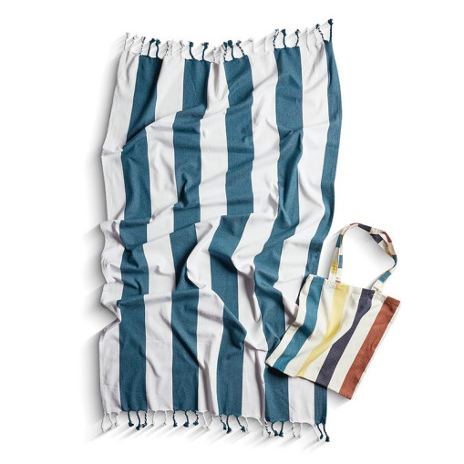 Hamam Towel Petrol Striped Incl. Tote Bag