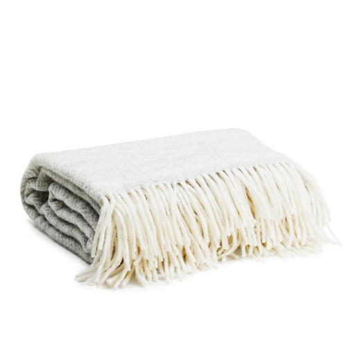 Wool Throw - Herringbone - Light Grey