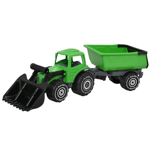 Large tractor with front loader and trailer green 56 cm