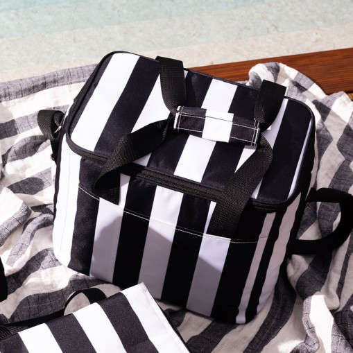 rPET City striped cooler bag large 20 liters black/white